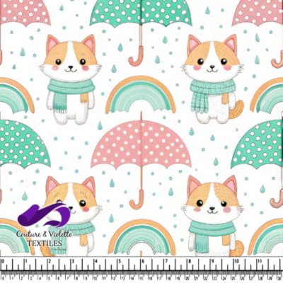 Cute Cats with Scarves Rainbows and Umbrellas Pattern