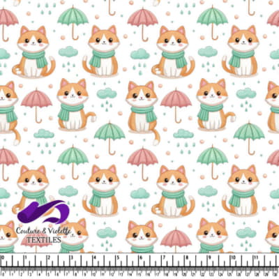 Cute Cats with Scarves and Umbrellas Pattern