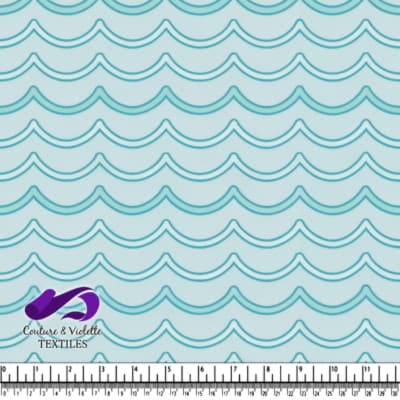 Blue Wave Pattern Cotton Fabric with Measuring Scale