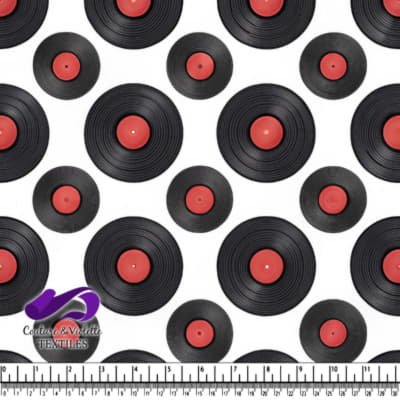 Vinyl Records Pattern on White Background Fabric Design