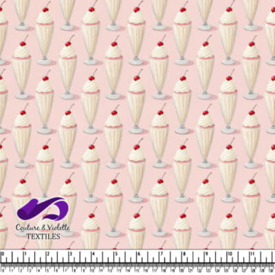 Cherry topped milkshake pattern on pink background