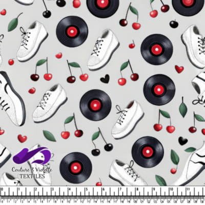 Retro Vinyl Records Sneakers Cherries Pattern Design