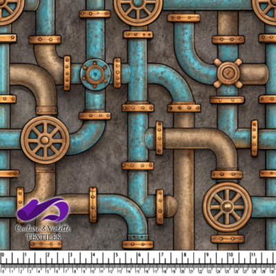 Steampunk Industrial Pipes and Valves Textile Pattern Design