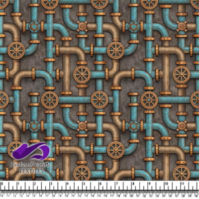 Steampunk Industrial Pipes and Valves Textile Pattern Design