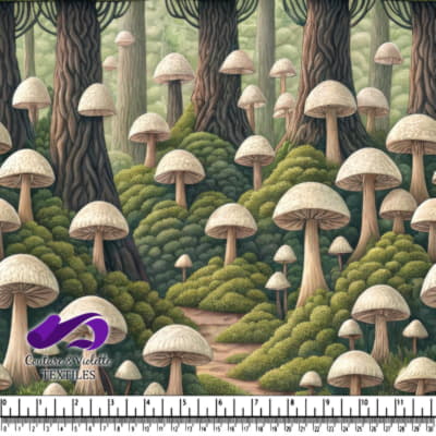 Paysage Magique de Champignons avec Arbres et Verdure