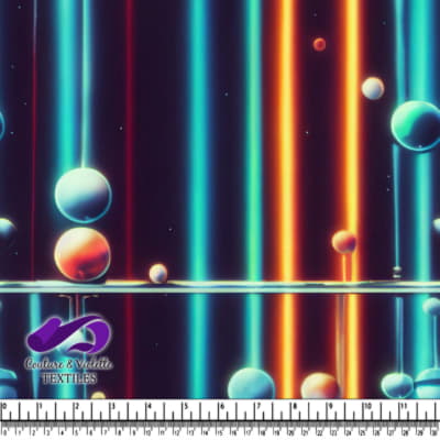 Glowing Spheres and Vertical Neon Light Stripes Pattern