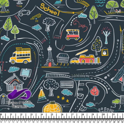 Whimsical Hand Drawn School and City Road Map Pattern