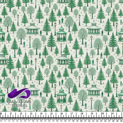 Vintage gazebos and lamp posts with silhouetted people