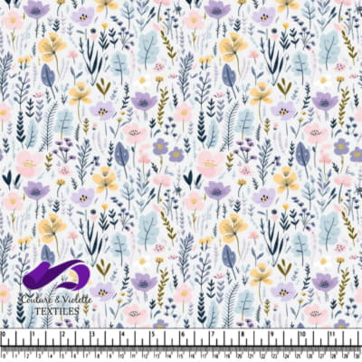 Pastel floral pattern with lavender yellow and pink flowers