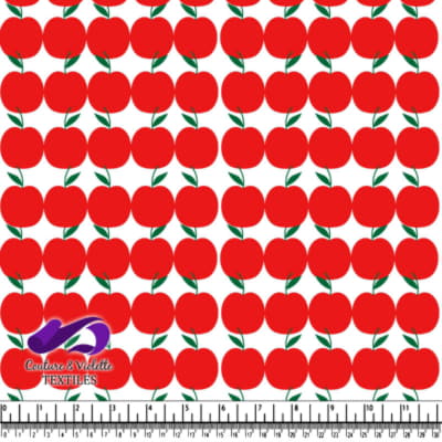 Red apples with green leaves on white background