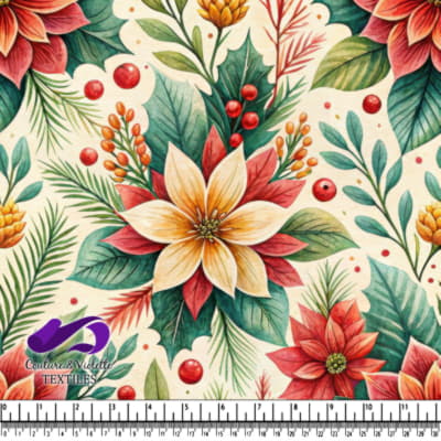 Colorful poinsettia and holly floral pattern
