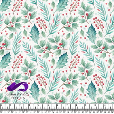 Watercolor holly leaves and red berries