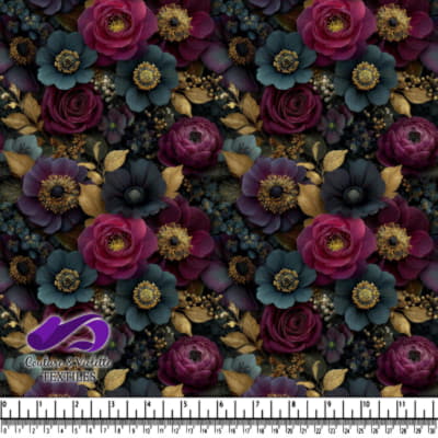 Dark floral pattern with purple pink and blue flowers