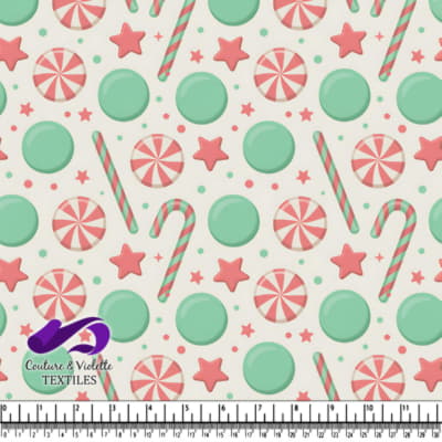 Pastel Christmas candy pattern with peppermint swirls stars