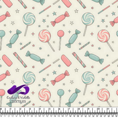 Pastel colored candy and lollipop