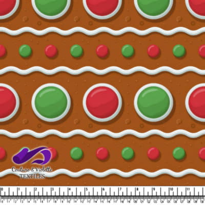 Festive gingerbread cookie pattern with red green and white icing