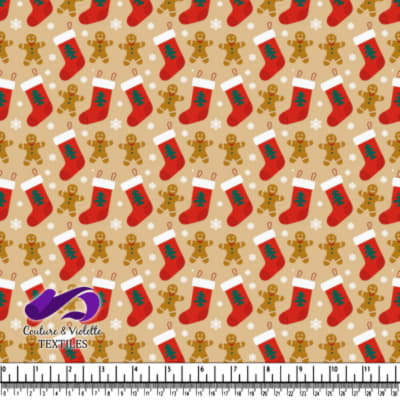 Gingerbread men red stockings and snowflakes