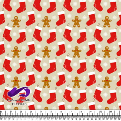 Christmas pattern with red stockings gingerbread men