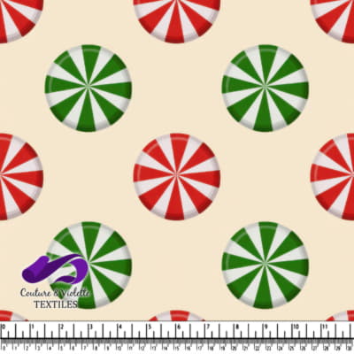 Holiday peppermint candy pattern with red and green striped sweets