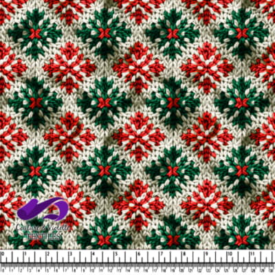Red green and white knitted fabric with star pattern
