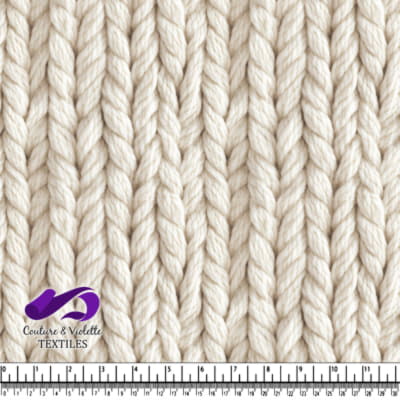 Close up of thick cream chunky knit textile fabric