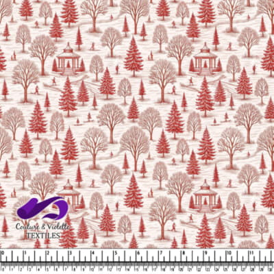 Winter park landscape with leafless trees and gazebo pattern