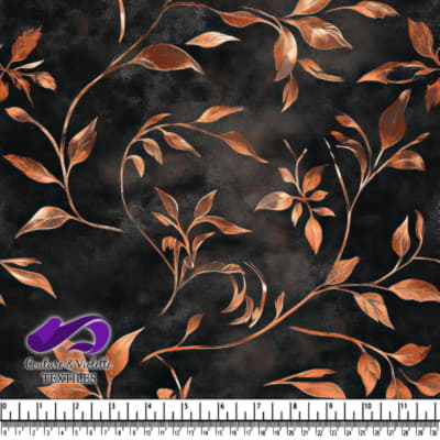 Copper colored leaves and vines on a dark textured background