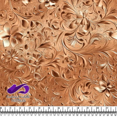 Copper embossed floral textured fabric
