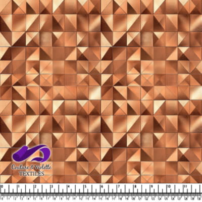 Geometric metallic copper fabric with square and triangle pattern
