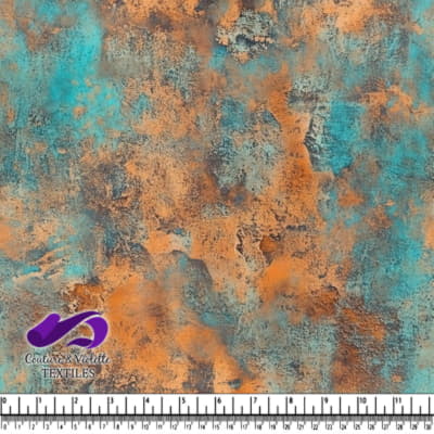 Rustic textured fabric pattern in turquoise and burnt orange colors