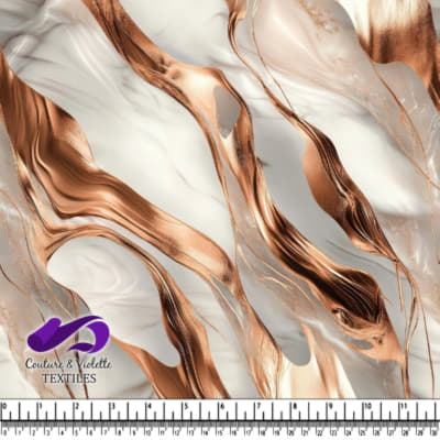 Abstract flowing metallic copper and white marble pattern textile design