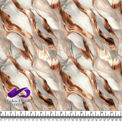 Abstract flowing metallic copper and white marble pattern textile design
