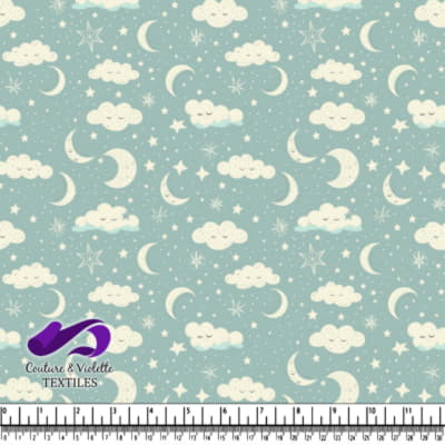 Crescent moons sleepy clouds stars and clouds on blue background