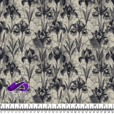 Black and white vintage floral pattern with cracked texture background
