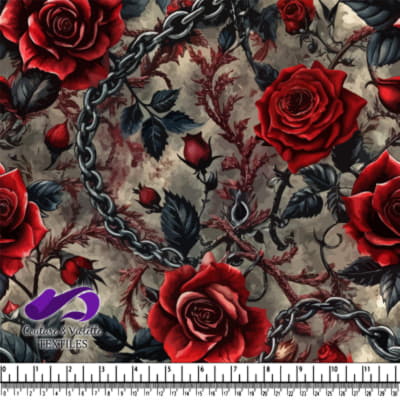 Dark gothic pattern with red roses chains