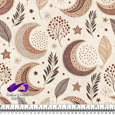 Boho crescent moons stars and leaves seamless pattern in earth tones