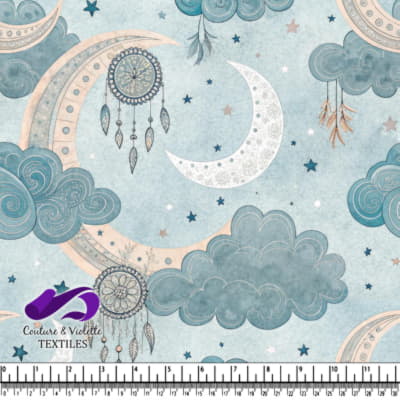 Dreamy celestial pattern with moons clouds stars and dreamcatchers