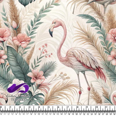 Elegant tropical flamingo with pastel flowers