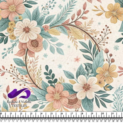 Vintage floral wreath with pastel flowers and leaves