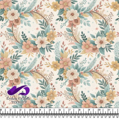 Vintage floral wreath with pastel flowers and leaves