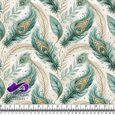 Elegant teal and gold peacock feather pattern