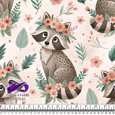 Cute raccoons wearing flower crowns