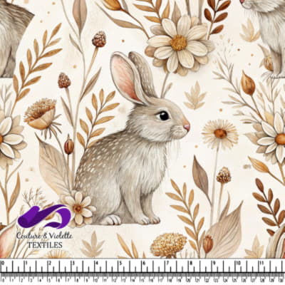 Cute brown and white rabbit surrounded by autumn flowers