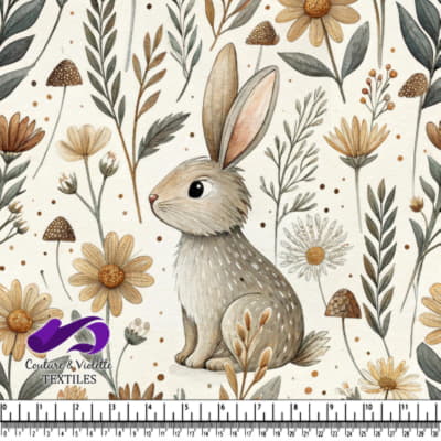 Cute brown rabbit surrounded by wildflowers