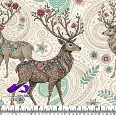 Floral patterned deer on swirling vintage background