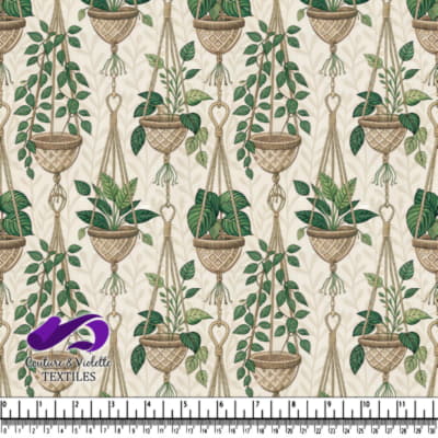 Hanging woven plant pots with green leaves