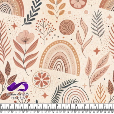 Abstract floral and rainbow pattern in earthy tones