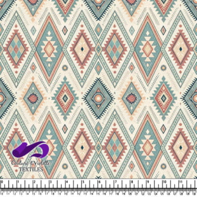 Southwestern Tribal Geometric Patterned Textile Fabric with Diamond Shapes