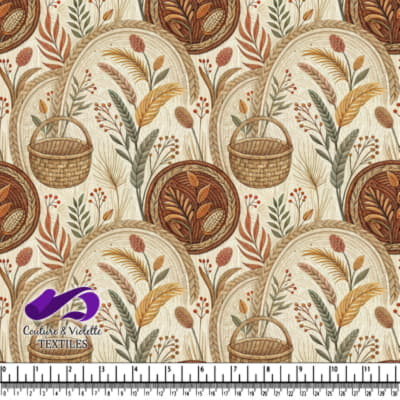 Autumn Harvest Botanical Pattern with Woven Baskets