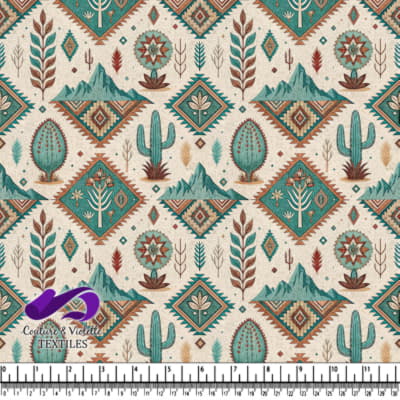 Southwestern mountains cacti and geometric shapes